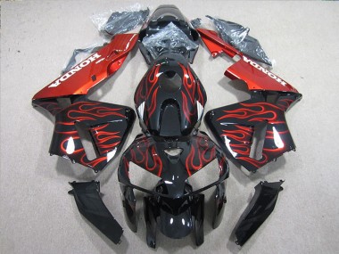 2005-2006 Honda CBR600RR Bike Fairings - Glossy Black Red Flame UK