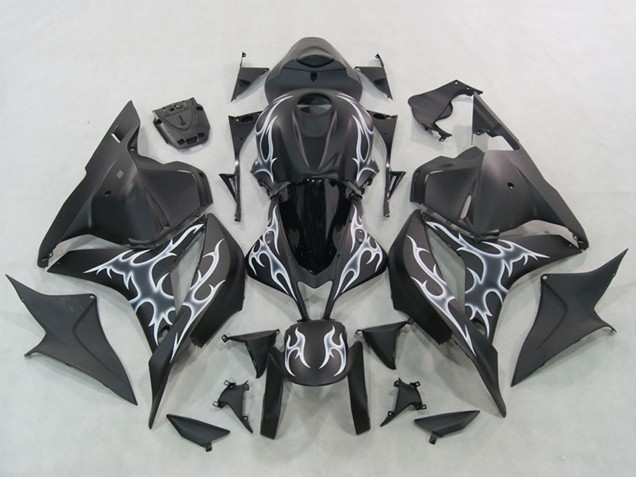 2007-2008 Honda CBR600RR Motorcycle Fairings - Matte Black Silver Flame UK