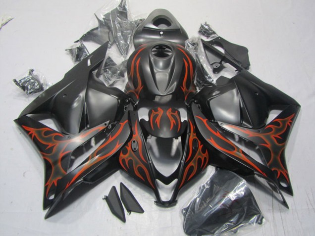 2009-2012 Honda CBR600RR Motorcycle Fairings - Matte Black Orange Flame UK