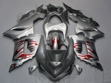 2005-2006 Kawasaki ZX6R Motorcycle Fairings - Silver Red Flame Ninja UK