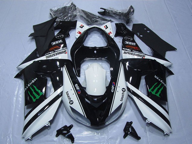 2007-2008 Kawasaki ZX6R Motorcycle Fairings - Black White Monster Touch4 UK