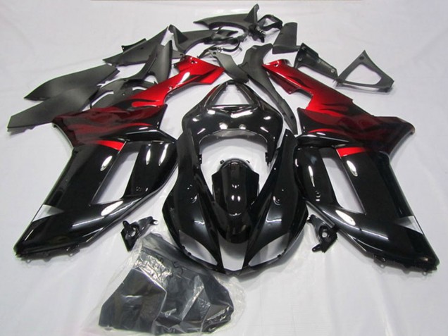 2007-2008 Kawasaki ZX6R Motorcycle Fairings - Black Red UK