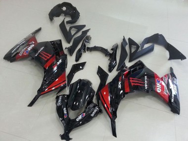 2013-2018 Kawasaki ZX300R Motorcycle Fairings - Glossy Black Red Elf Touch4 Monster UK