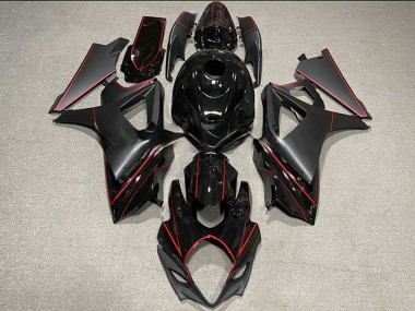 2007-2008 Suzuki GSXR 1000 Motorcycle Fairings - Glossy Black Matte Black Red Trim UK