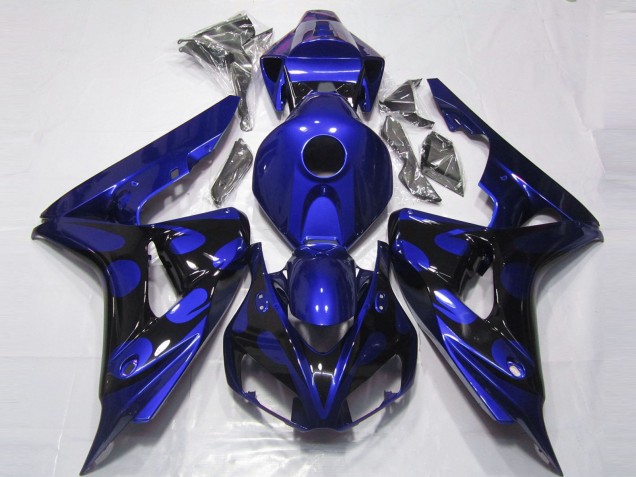 2006-2007 Honda CBR1000RR Motorcycle Fairings - Blue Glossy Black Flame UK