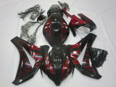 2008-2011 Honda CBR1000RR Motorcycle Fairings - Glossy Black Red Flame UK