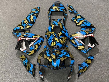 2003-2004 Honda CBR600RR Motorcycle Fairings - Blue Gold Camouflage Shark UK
