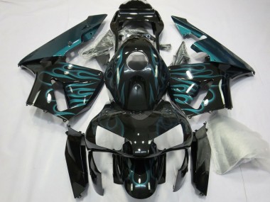 2003-2004 Honda CBR600RR Motorcycle Fairings - Glossy Black Green Flame UK