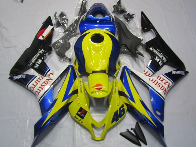 2007-2008 Honda CBR600RR Motorcycle Fairings - Yellow Blue White Glossy Black Nastro Azzurro UK