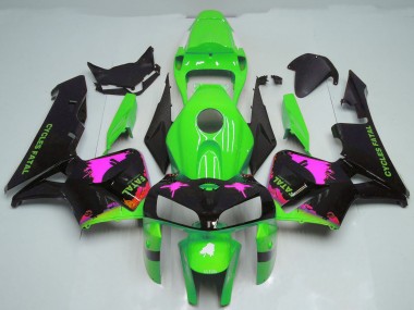 2005-2006 Honda CBR600RR Motorcycle Fairings - Pink Splatter on Green UK