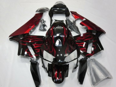 2003-2004 Honda CBR600RR Motorcycle Fairings - Glossy Black Red Flame UK