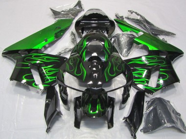 2005-2006 Honda CBR600RR Motorcycle Fairings - Glossy Black Vibrant Green Flame UK