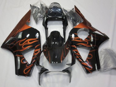 2002-2003 Honda CBR954RR Motorcycle Fairings - Glossy Black Orange Flame UK