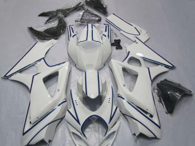 2007-2008 Suzuki GSXR 1000 Motorcycle Fairings - Glossy White Blue Pinstripe UK