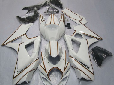 2007-2008 Suzuki GSXR 1000 Motorcycle Fairings - Glossy White Orange Pinstripe UK