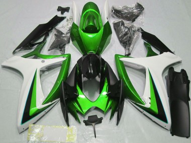 2006-2007 Suzuki GSXR 600 / GSXR 750 Motorcycle Fairings - Green White Glossy Black UK