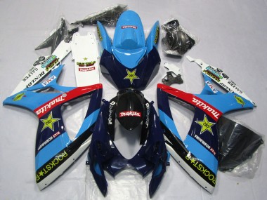 2006-2007 Suzuki GSXR 600 / GSXR 750 Motorcycle Fairings - Blue White Red Glossy Black Rockstar UK