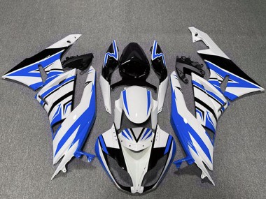 2009-2012 Kawasaki ZX6R Motorcycle Fairings - White Blue Black Zag UK