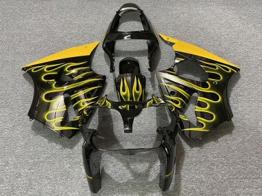 2000-2002 Kawasaki ZX6R Motorcycle Fairings - Glossy Black Yellow Flame UK