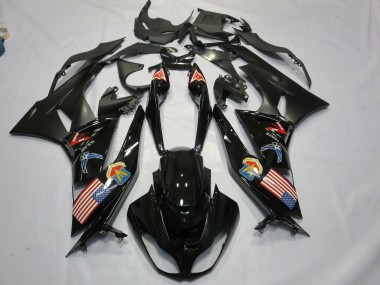 2009-2012 Kawasaki ZX6R Motorcycle Fairings - Glossy Black Matte Black American Flag UK