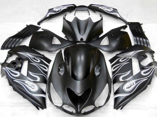 2006-2011 Kawasaki ZX14R Motorcycle Fairings - Matte Black Silver Flame UK