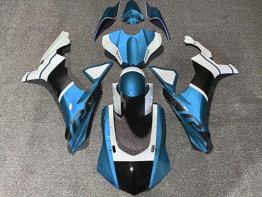 2015-2019 Yamaha R1 Motorcycle Fairings - Light Blue White Carbon Fiber Accents UK