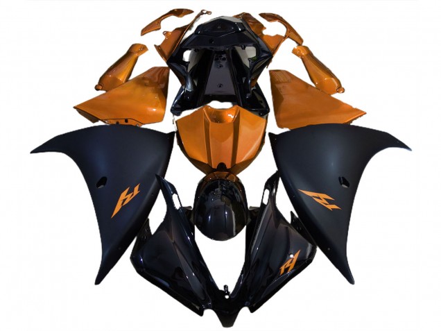 2012-2014 Yamaha R1 Motorcycle Fairings - Glossy Black Matte Black Orange UK