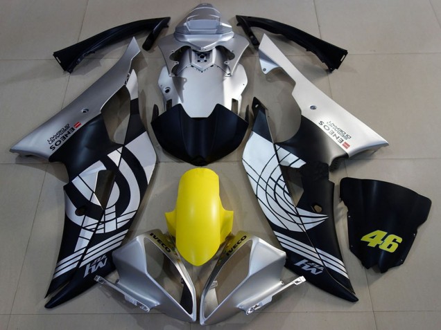 2008-2016 Yamaha R6 Motorcycle Fairings - Silver Yellow Matte Black ENEOS 46 UK