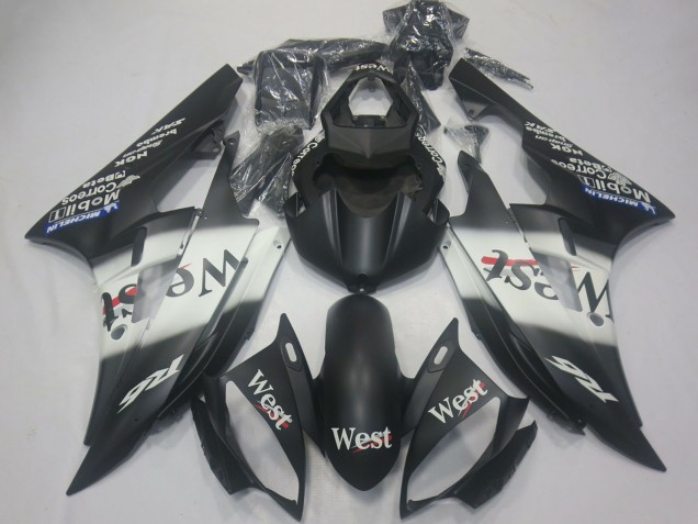 2006-2007 Yamaha R6 Motorcycle Fairings - Matte Black White West Michelin UK