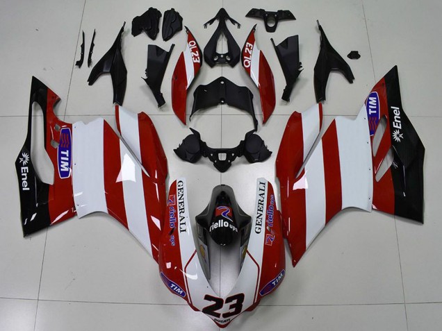 2015-2020 Ducati 959 1299 Motorcycle Fairings - White Red Glossy Black Generali Tim 23 UK