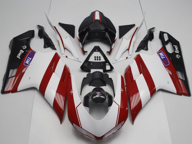 2007-2014 Ducati 848 1098 1198 Motorcycle Fairing - White Red Glossy Black UK