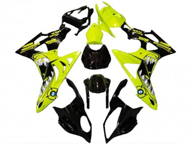 2009-2014 BMW S1000RR Motorcycle Fairings - High Viz Yellow Glossy Black Shark UK