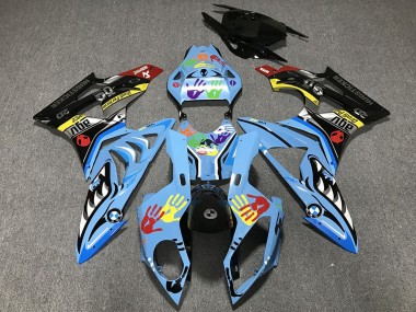 2009-2014 BMW S1000RR Motorcycle Fairings - Light Blue Black Shark Hands UK