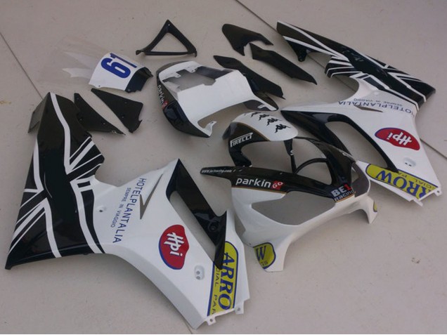 2006-2008 Triumph Daytona 675 Motorcycle Fairings - White Glossy Black with Flag UK