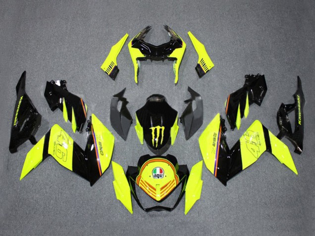 2015-2016 Kawasaki Z250/Z300 Motorcycle Fairings - Yellow Glossy Black Monster UK