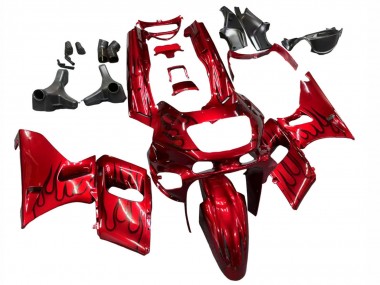 1998-2003 Kawasaki ZZR600 Motorcycle Fairings - Red with Black Flame UK