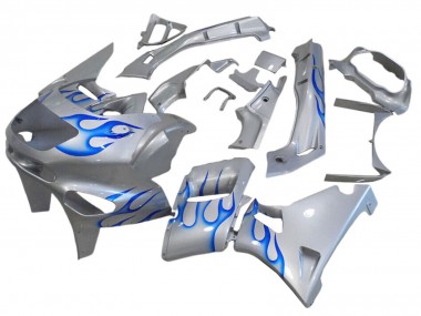 1998-2003 Kawasaki ZZR600 Motorcycle Fairings - White Blue Flame UK