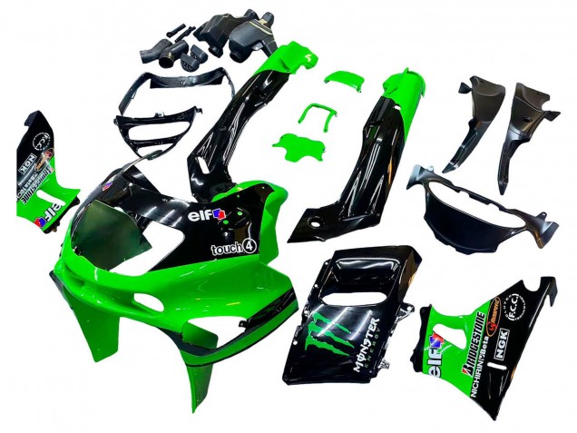 1998-2003 Kawasaki ZZR600 Motorcycle Fairings - Green Black Monster Elf UK