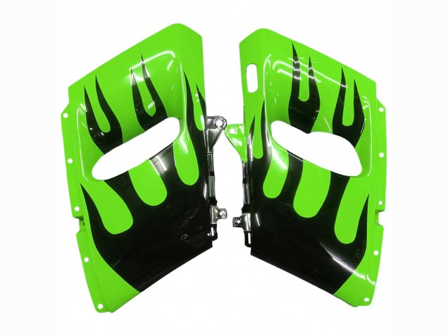 1993-2007 Kawasaki ZZR400 Motorcycle Fairings - Green Glossy Black Flame UK