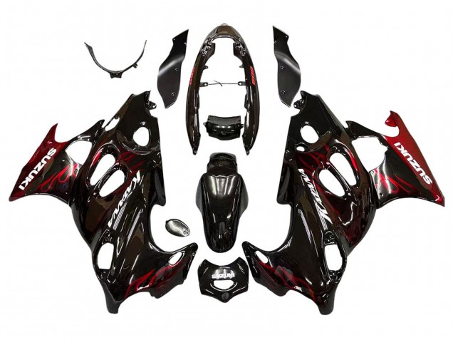 2004-2006 Suzuki GSX600F/GSX750F Motorcycle Fairings - Glossy Black Red Flame UK