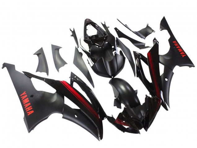 2008-2016 Yamaha YZF 600 R6 Motorcycle Fairings - Glossy Black Matte Black Red Stripe UK
