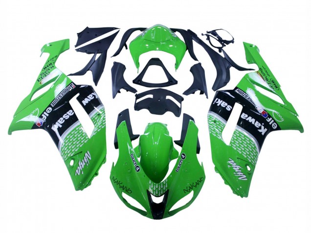 2007-2008 Kawasaki ZX6R Motorcycle Fairings - Green Black Ninja UK