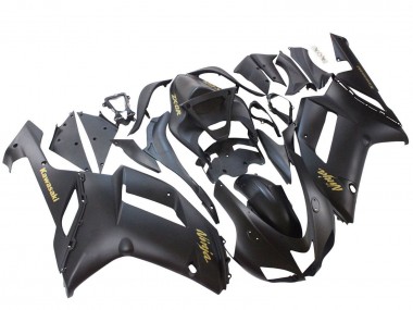 2007-2008 Kawasaki ZX6R Motorcycle Fairings - Matte Black with Yellow Logo Ninja UK