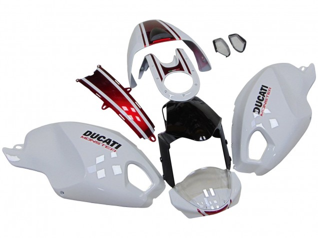 2008-2012 Ducati Monster 696 796 1100 1100S Motorcycle Fairings - White Red Glossy Black UK
