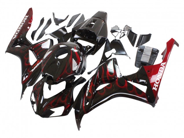 2006-2007 Honda CBR1000RR Motorcycle Fairing - Glossy Black Red Flame UK