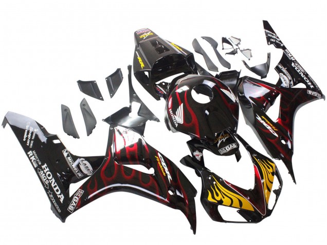 2006-2007 Honda CBR1000RR Motorcycle Fairings - Glossy Black Yellow Red Flame UK