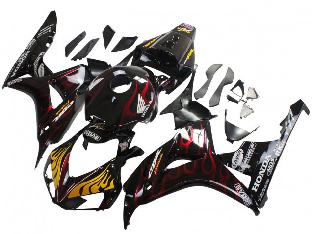 2006-2007 Honda CBR1000RR Motorcycle Fairings - Glossy Black Yellow Red Flame UK