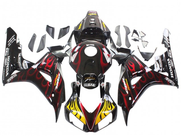 2006-2007 Honda CBR1000RR Motorcycle Fairings - Glossy Black Yellow Red Flame UK