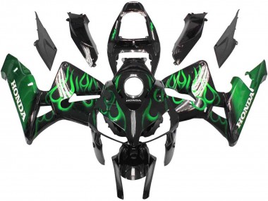 2005-2006 Honda CBR600RR Motorcycle Fairings - Glossy Black Green Flame UK