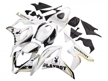 2007-2008 Honda CBR600RR Motorcycle Fairing - White Gold Glossy Black Playboy UK